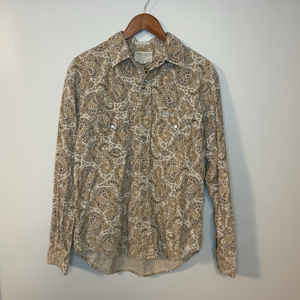 American Eagle Corduroy Paisley Pearl Snaps Shirt Women S Western‎ Cowgirl